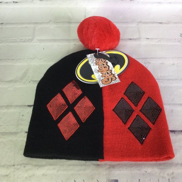 DC Harley Quinn Sequin Knit Pom Cuff Beanie Hat